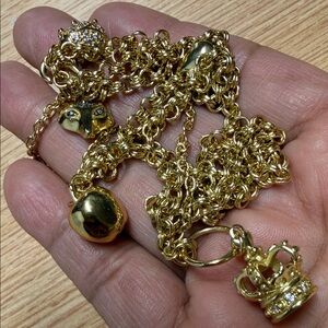 Stella & Dot Gold-Tone Heart & Charm Necklace with Crystal Accents